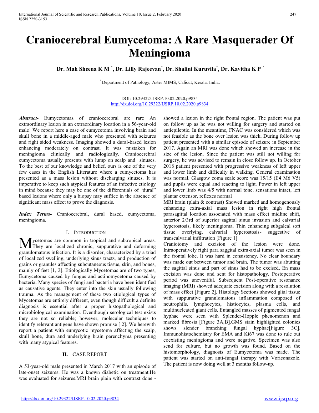 Craniocerebral Eumycetoma: a Rare Masquerader of Meningioma