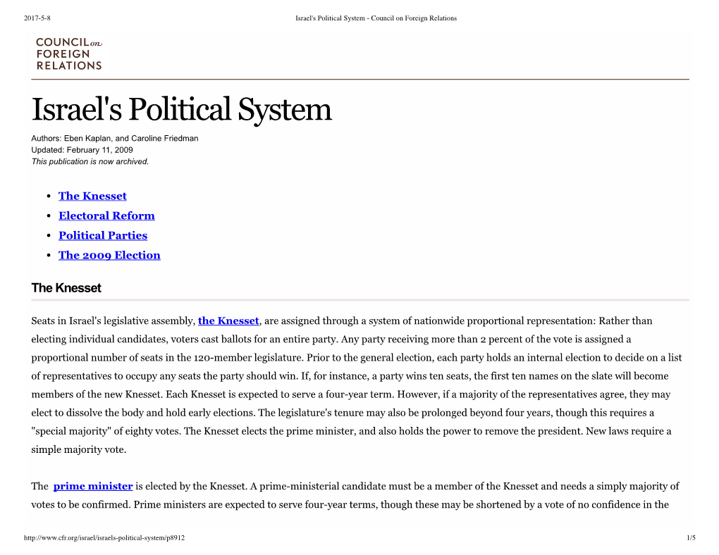 Israel's Political System - Council on Foreign Relations