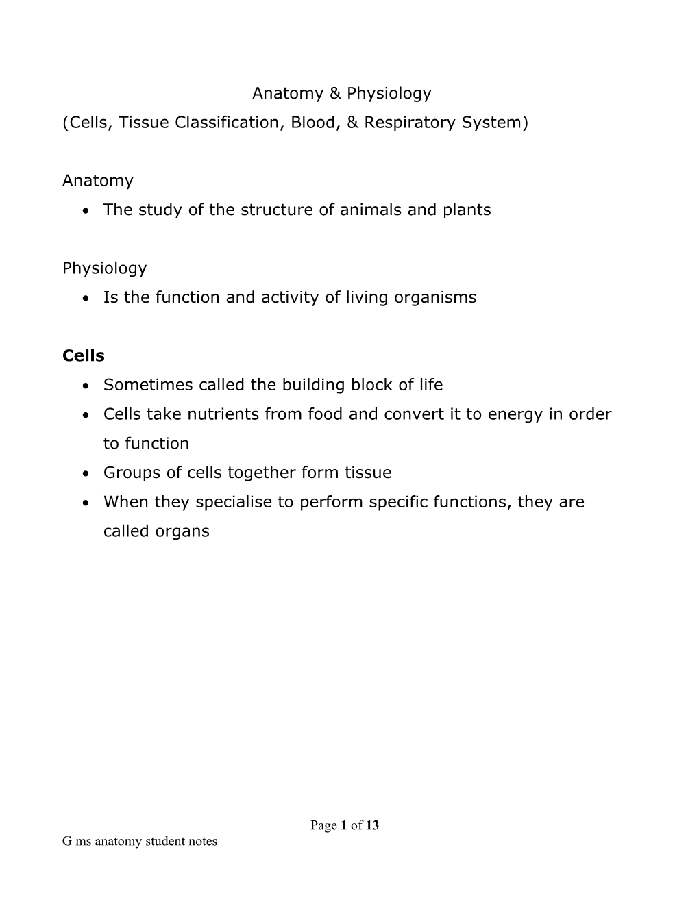 Anatomy & Physiology Part 1