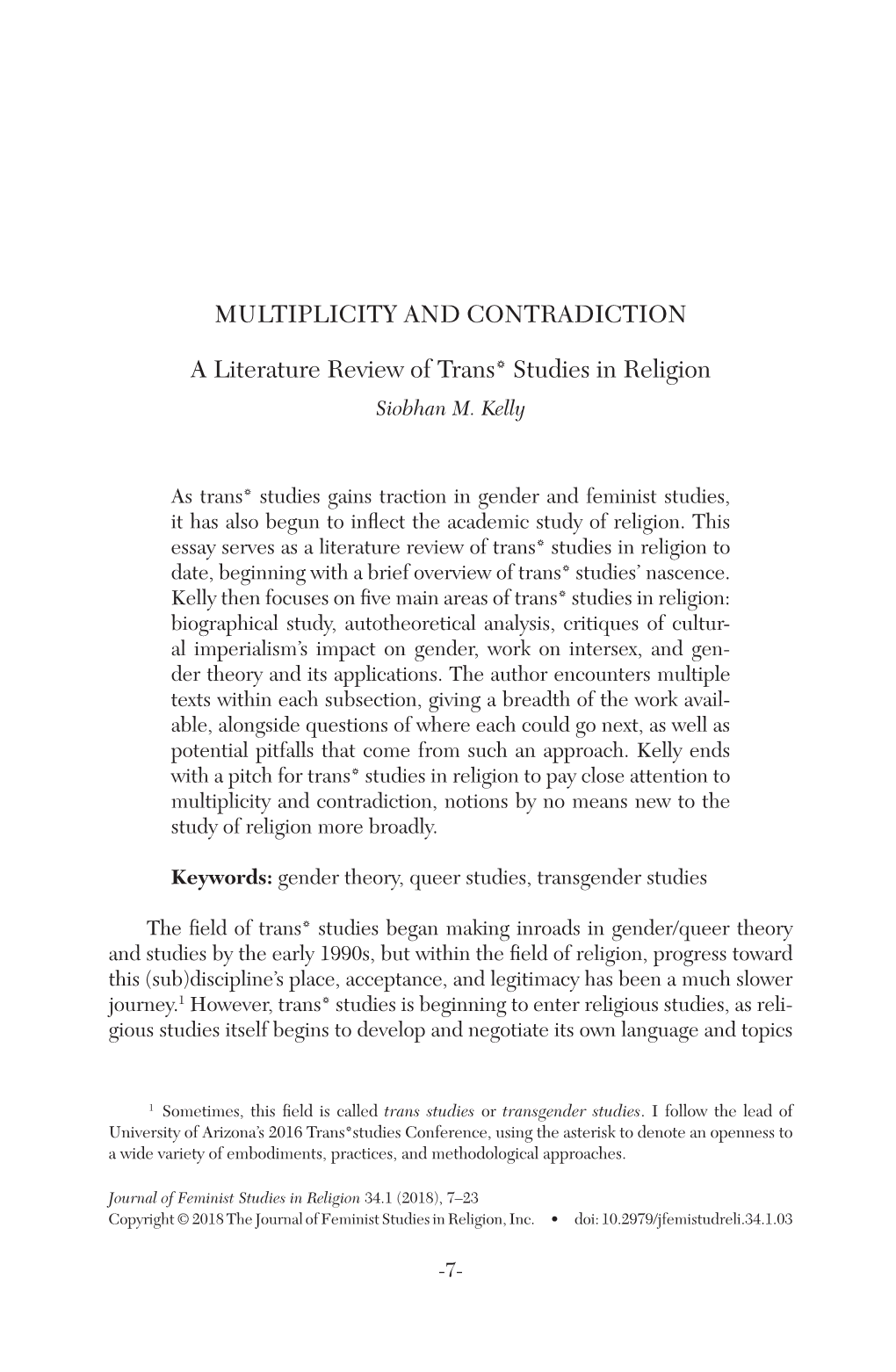 Multiplicity and Contradiction: a Literature Review of Trans* Studies