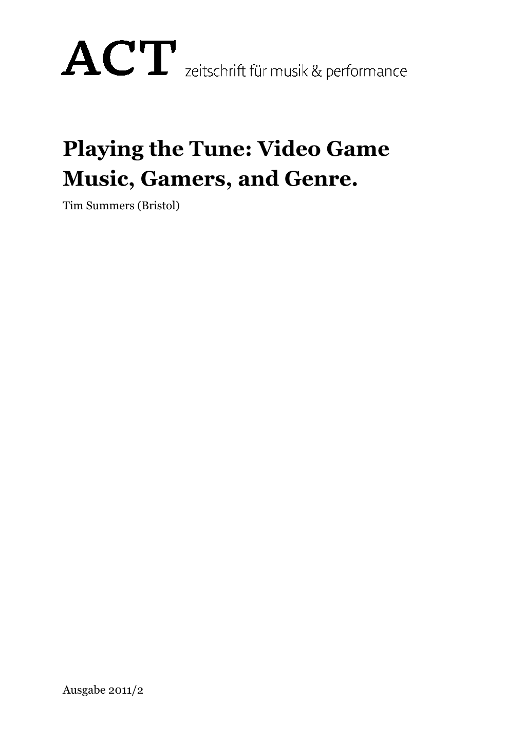 Video Game Music, Gamers, and Genre