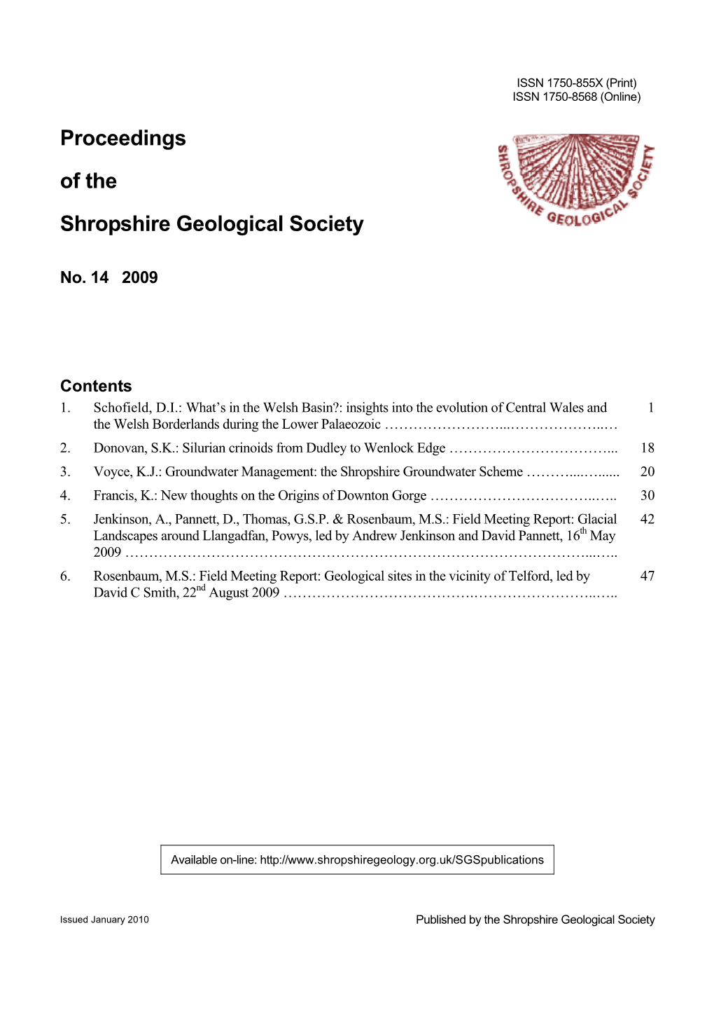 Proceedings of the Shropshire Geological Society, 14, 1–17