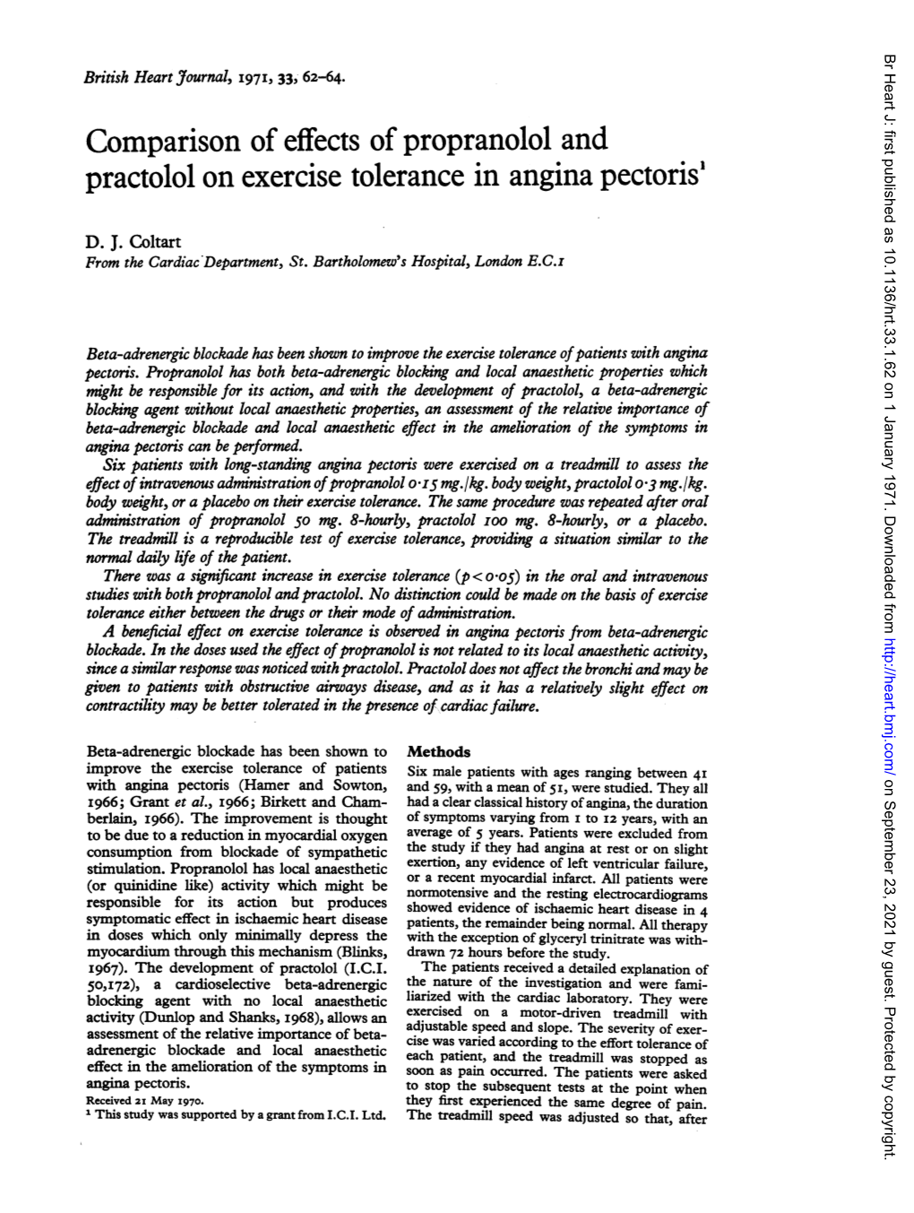 Comparison of Effects of Propranolol and Practolol on Exercise Tolerance in Angina Pectoris'