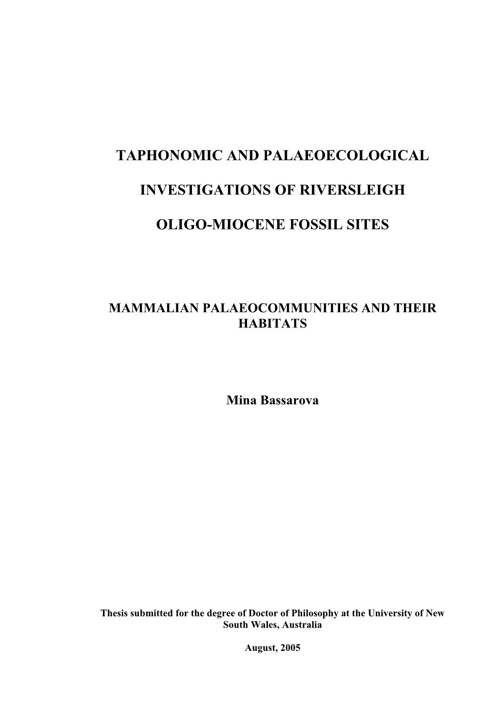 Taphonomic and Palaeoecological