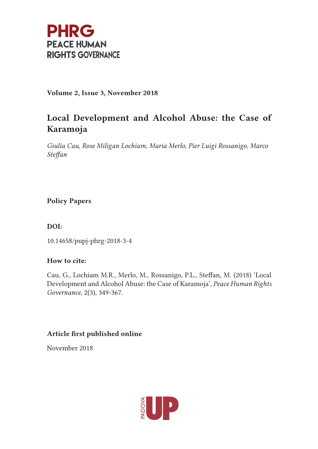 Local Development and Alcohol Abuse: the Case of Karamoja