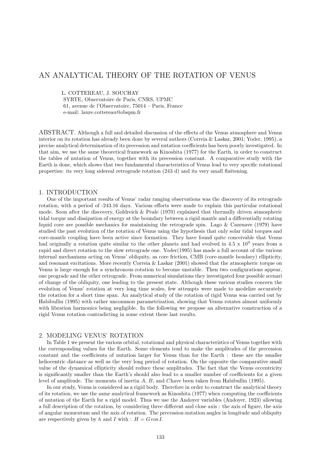 An Analytical Theory of the Rotation of Venus