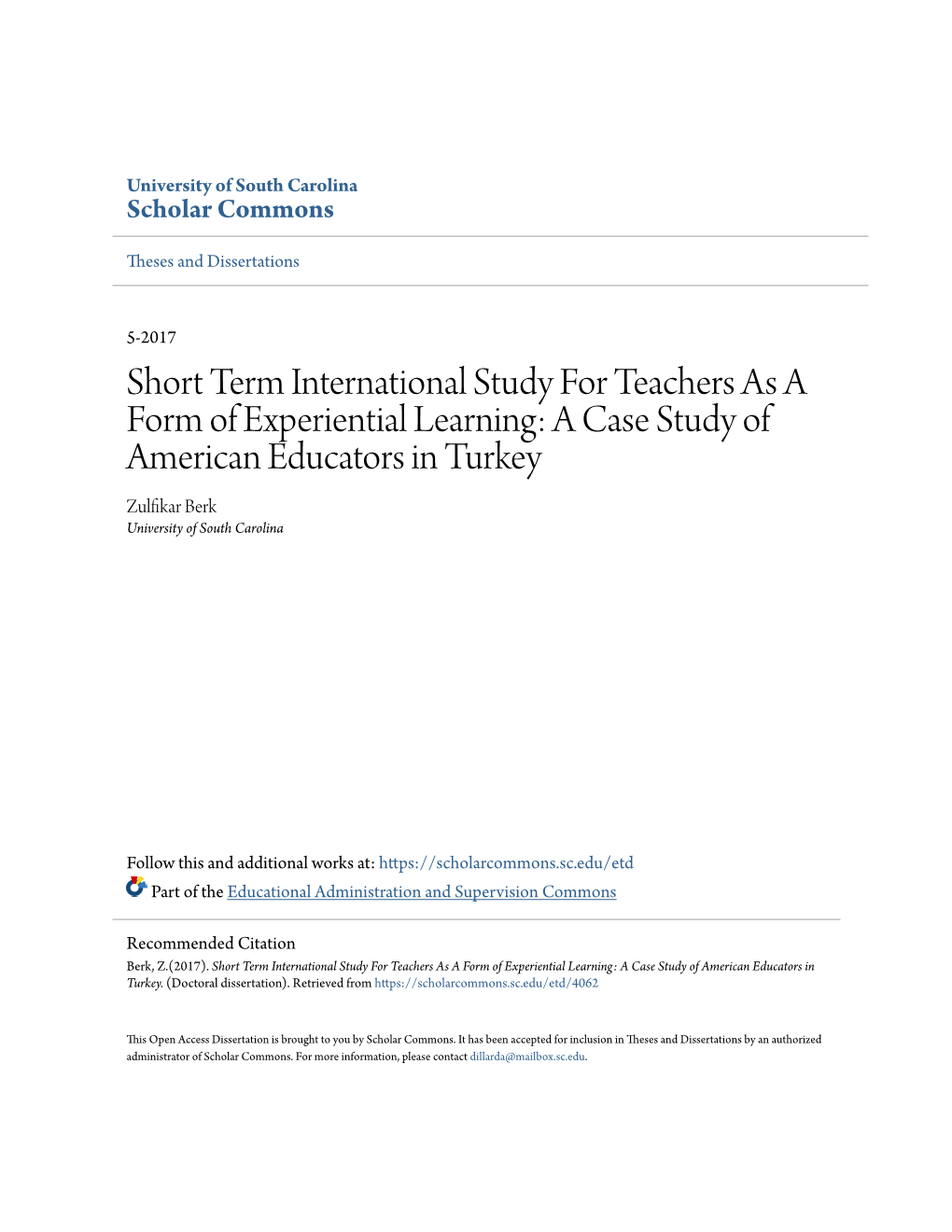 Short Term International Study for Teachers As A