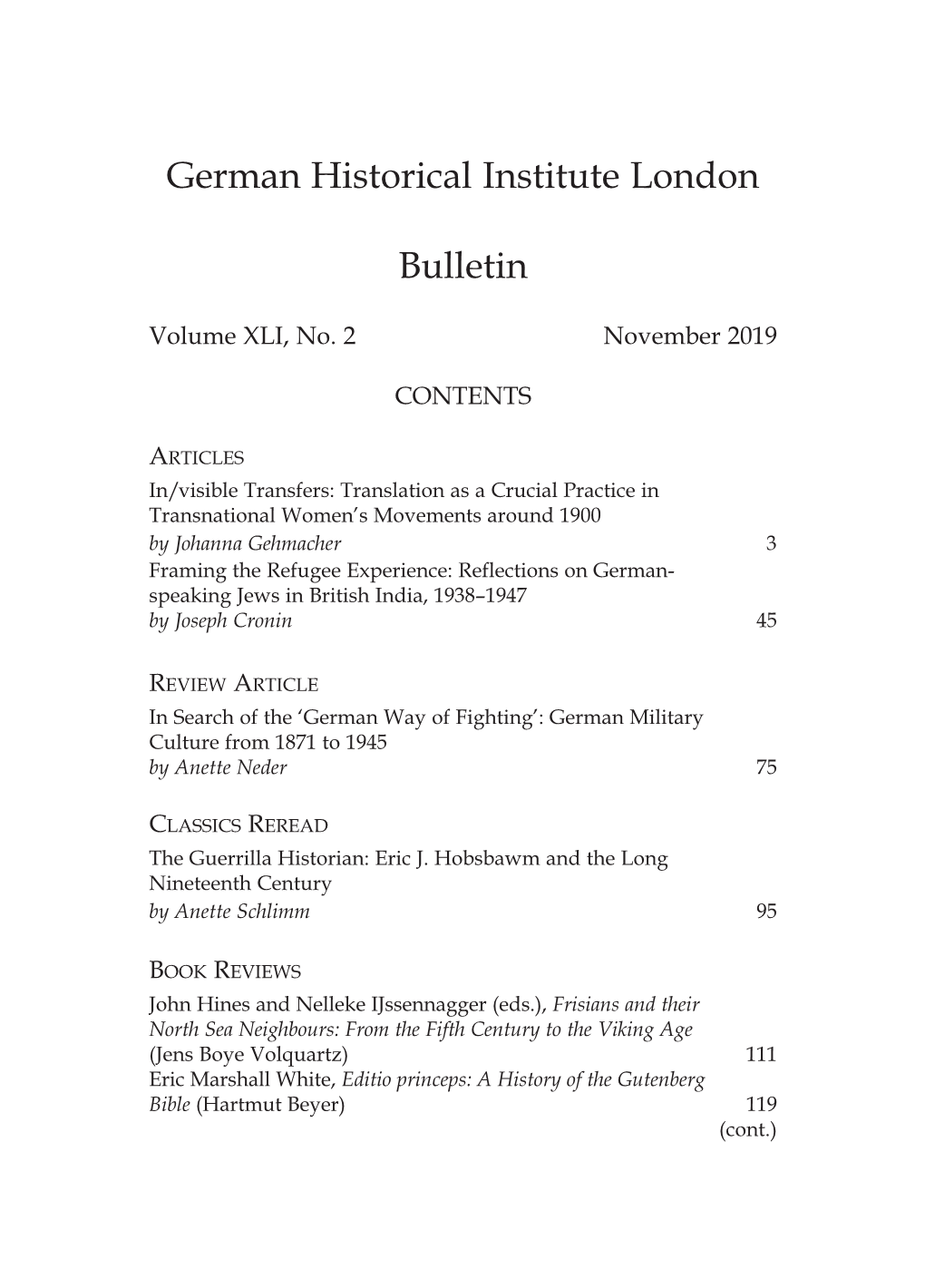 German Historical Institute London Bulletin Vol 41 (2019), No. 2