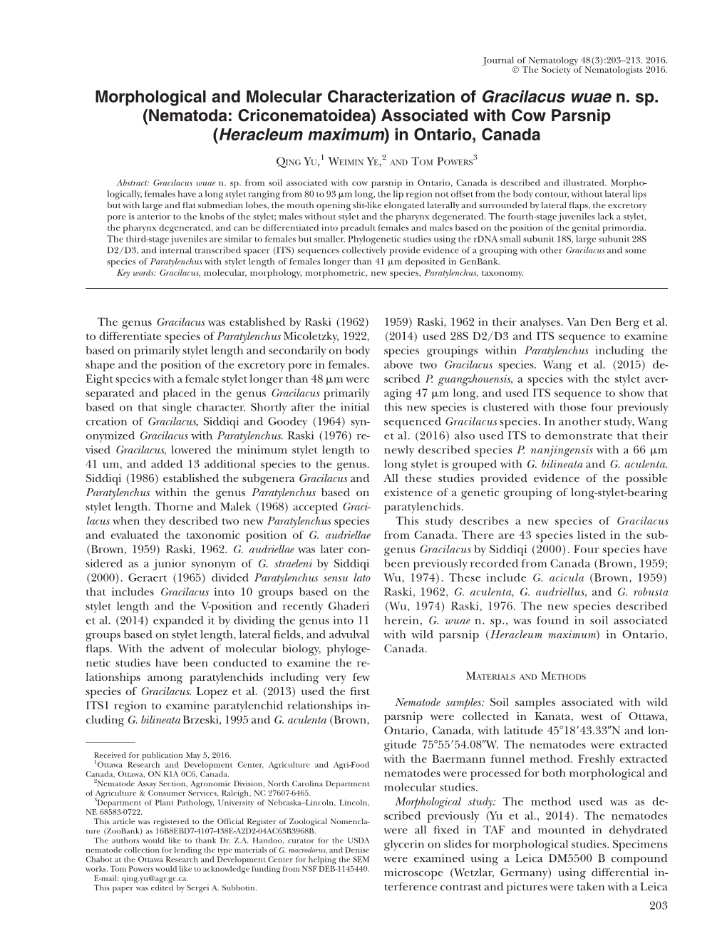 Morphological and Molecular Characterization of Gracilacus Wuae N