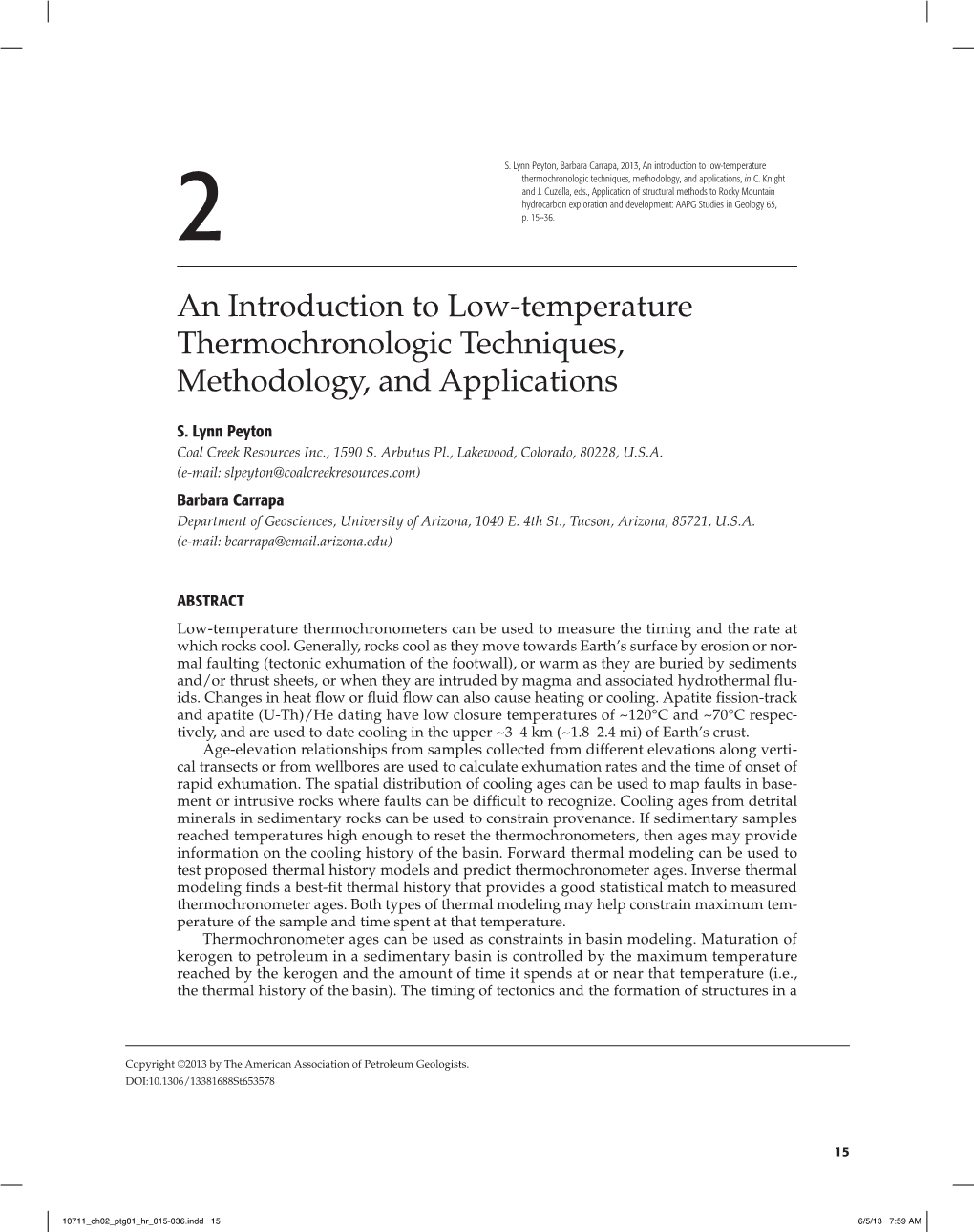 An Introduction to Low-Temperature Thermochronologic Techniques, Methodology, and Applications, in C