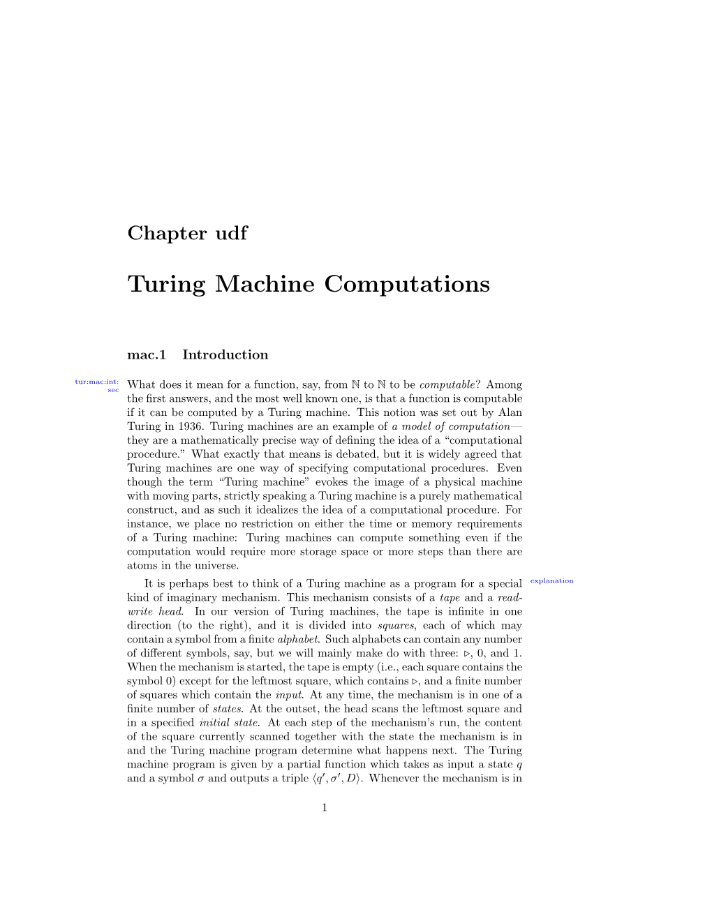 Turing Machine Computations