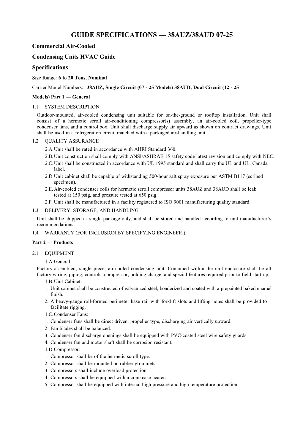 Commercial Air-Cooled Condensing Units HVAC Guide Specifications