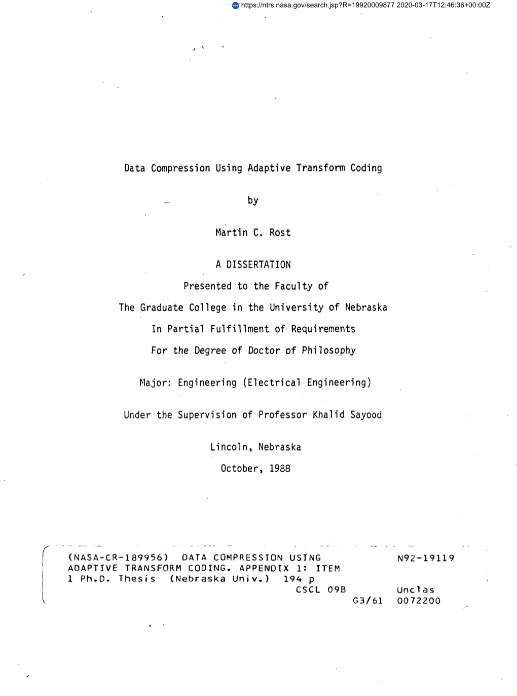 Data Compression Using Adaptive Transform Coding