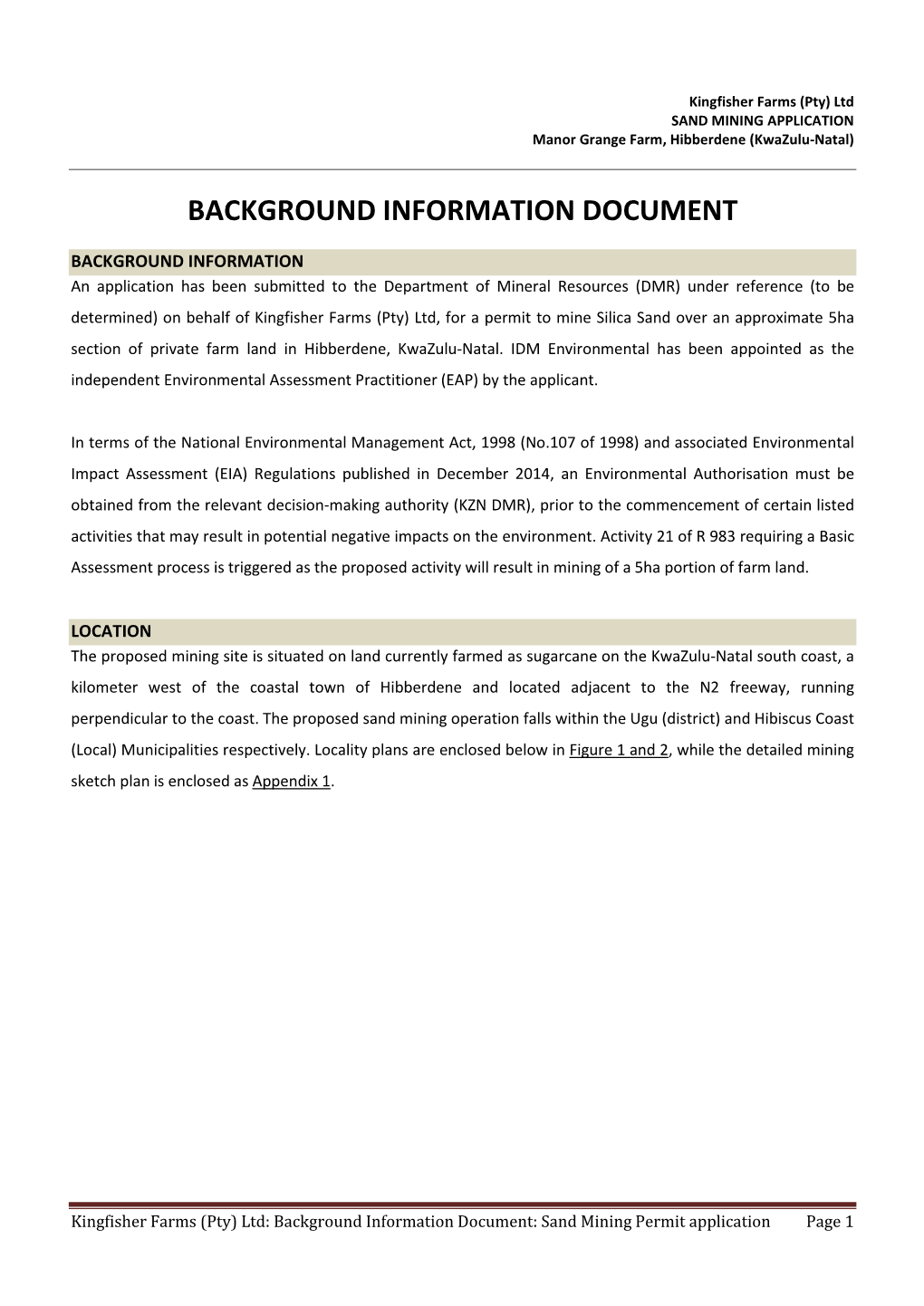 Background Information Document