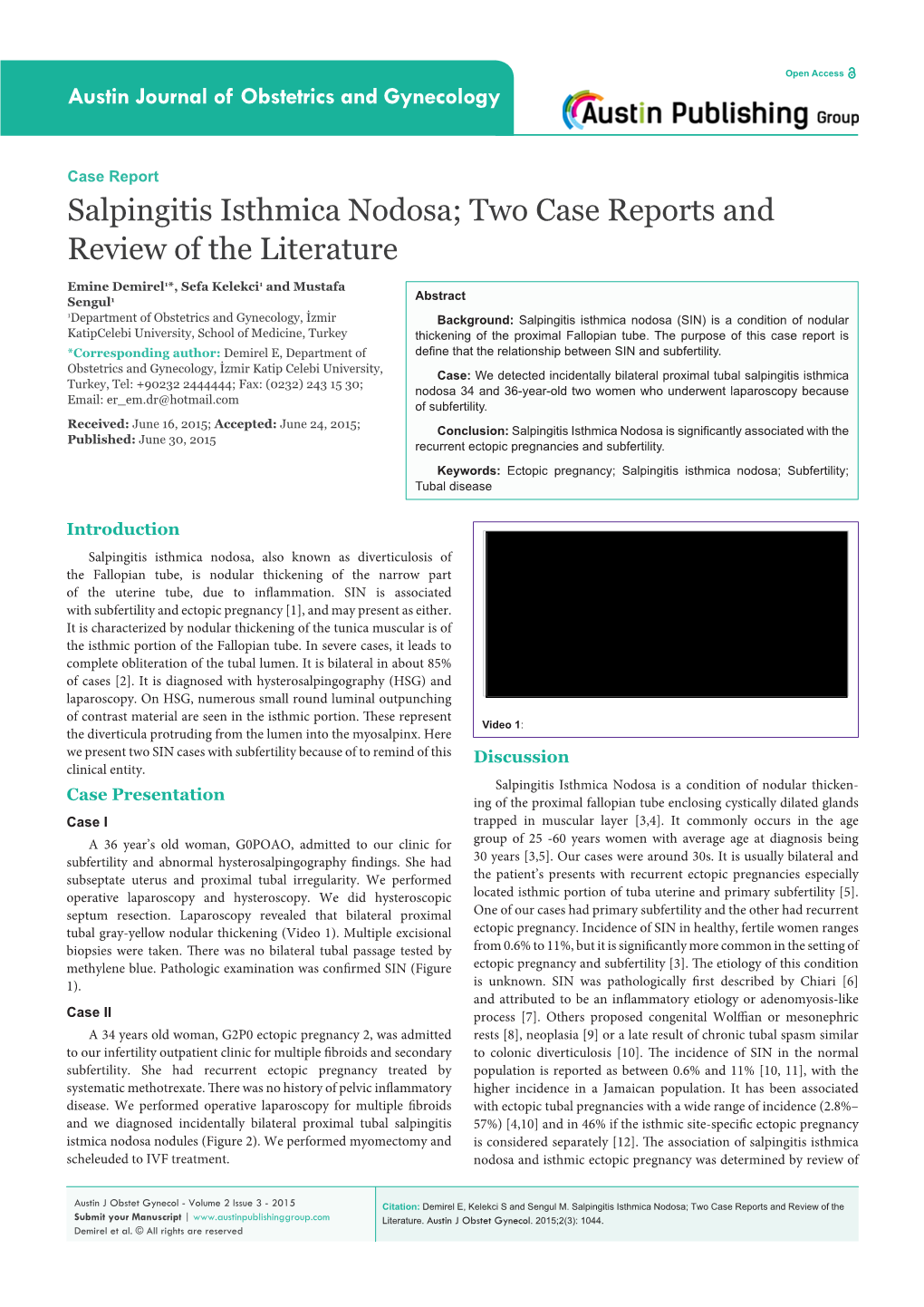 Salpingitis Isthmica Nodosa; Two Case Reports and Review of the Literature