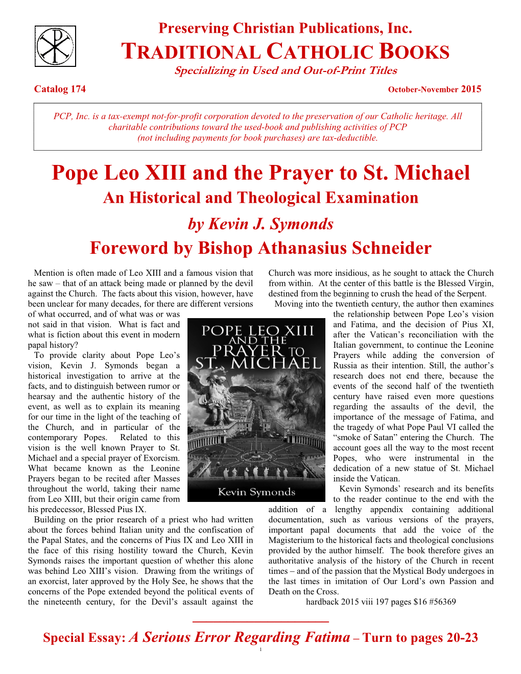 Pope Leo XIII and the Prayer to St. Michael an Historical and Theological Examination by Kevin J