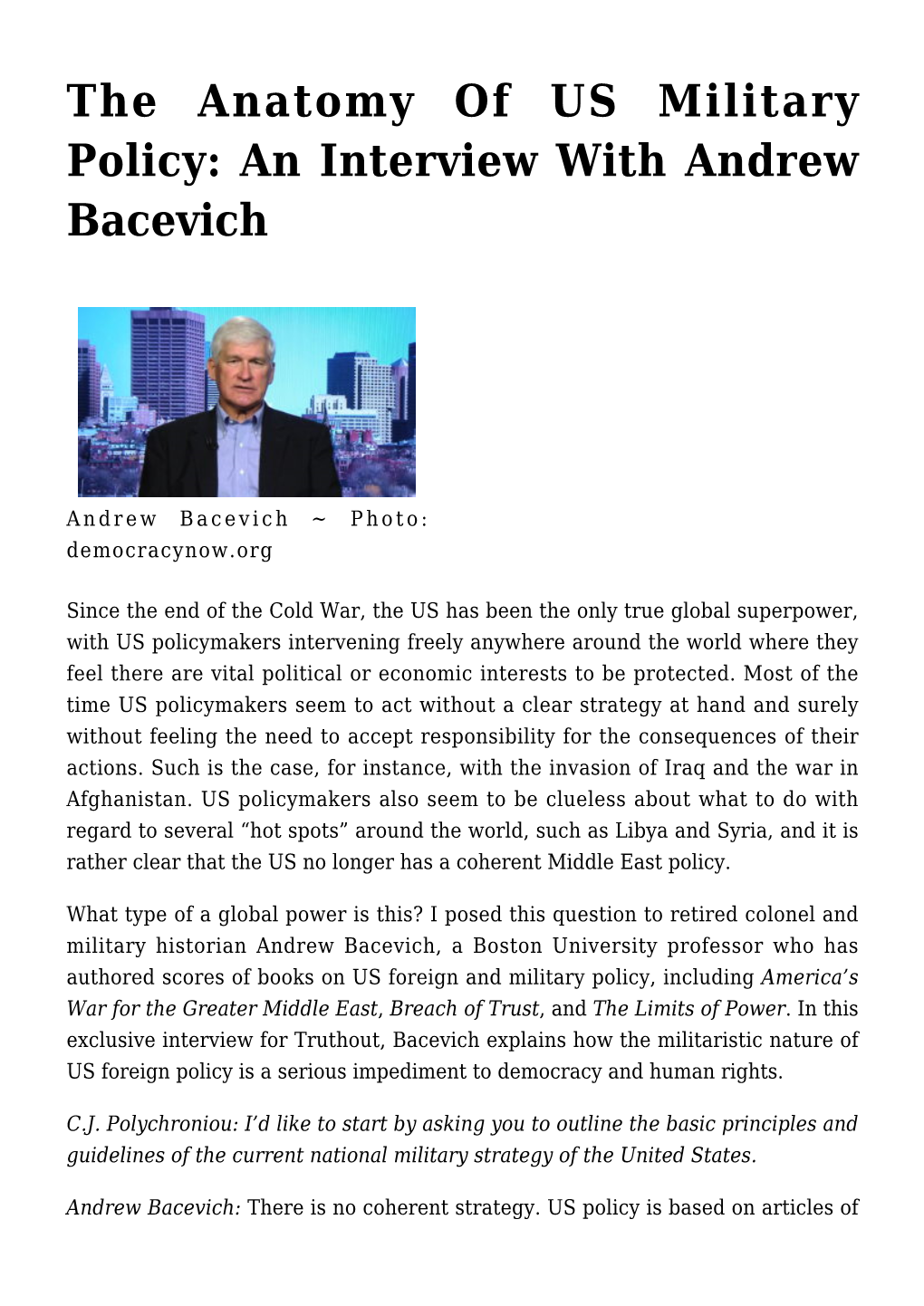 An Interview with Andrew Bacevich