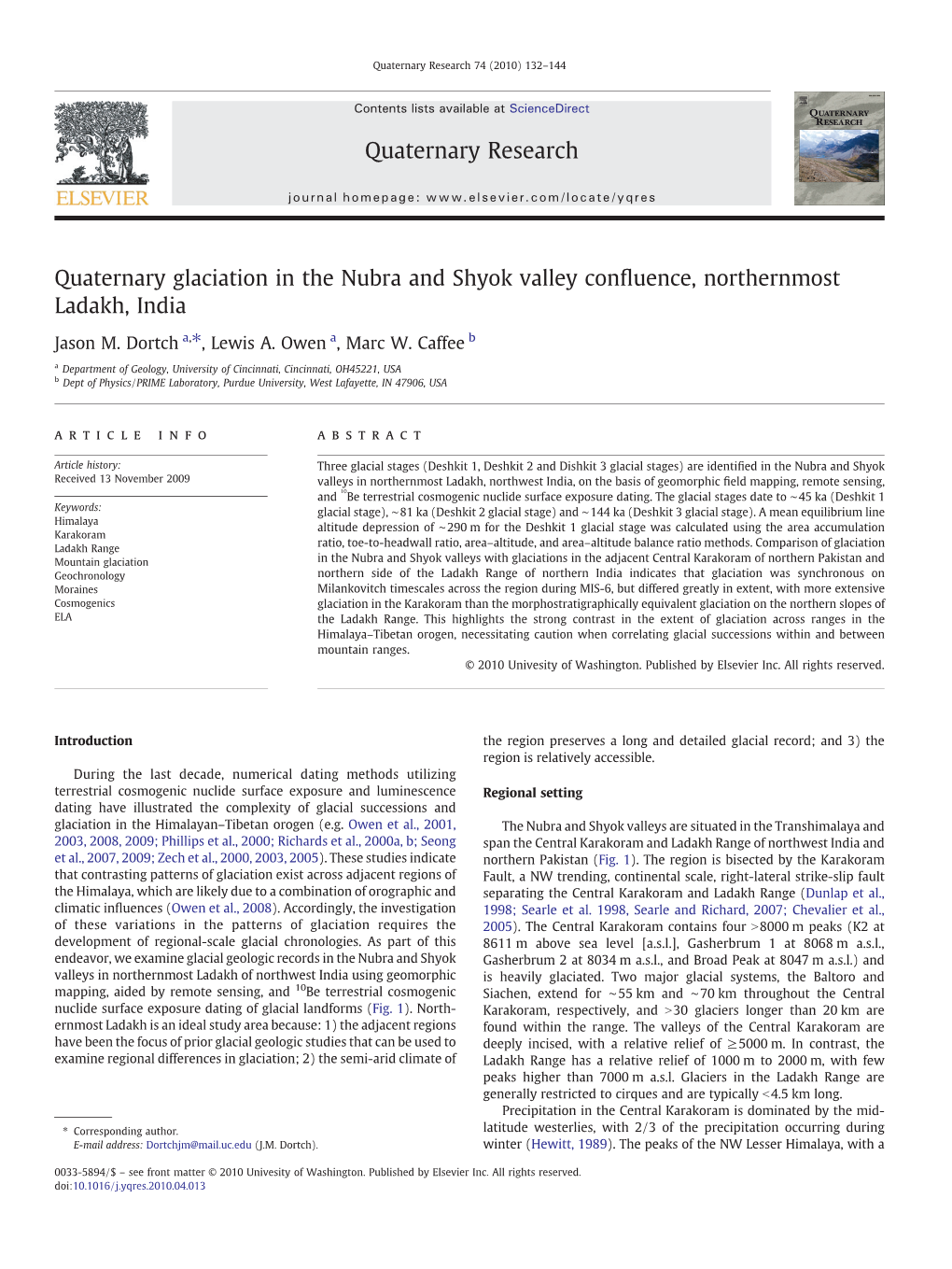 Quaternary Glaciation in the Nubra and Shyok Valley Confluence