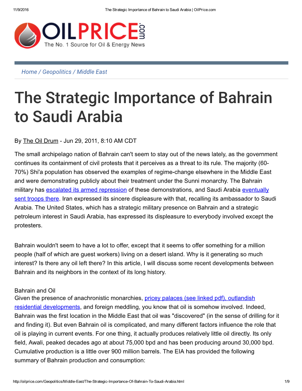 The Strategic Importance of Bahrain to Saudi Arabia | Oilprice.Com