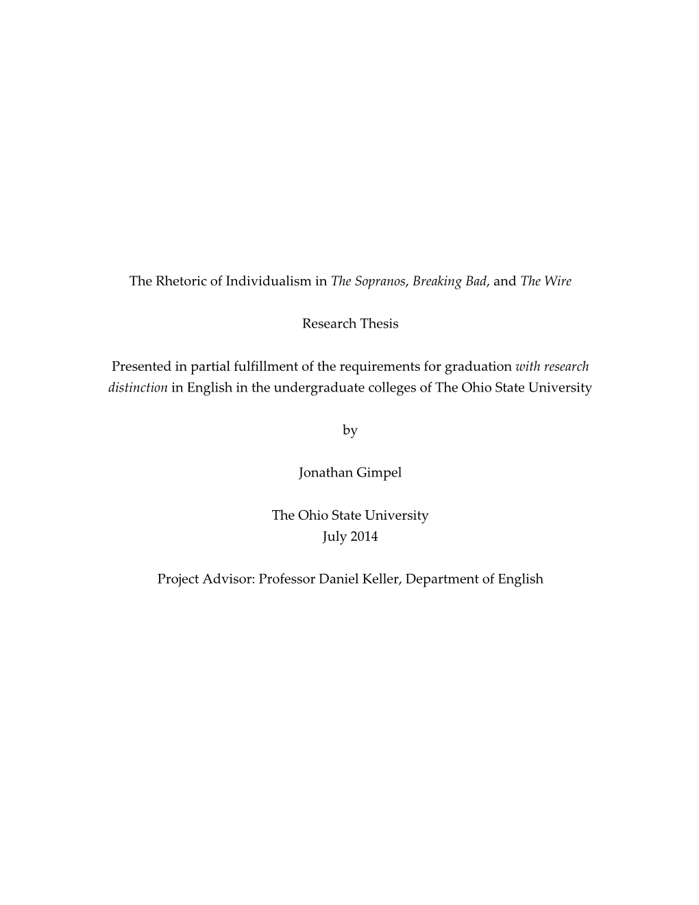 The Rhetoric of Individualism in the Sopranos, Breaking Bad, and the Wire