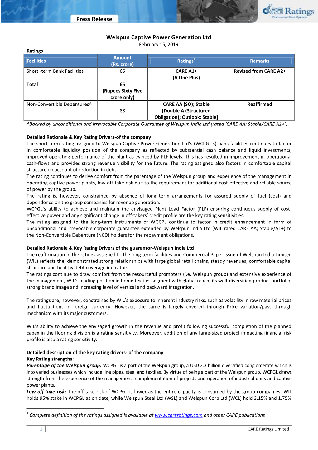 Press Release Welspun Captive Power Generation