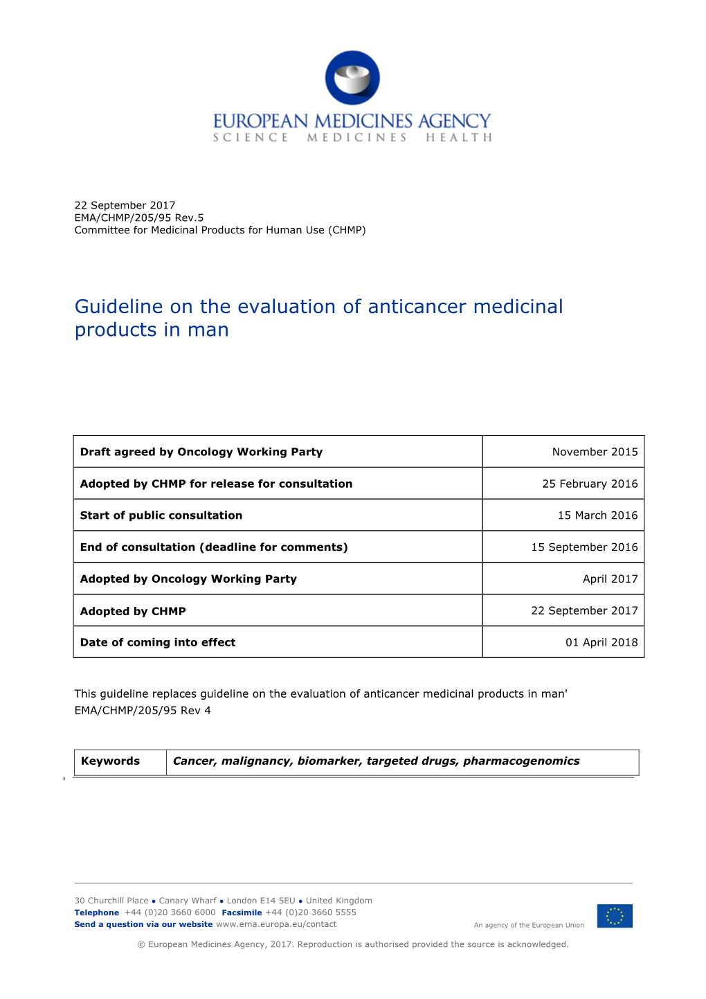 Guideline on the Evaluation of Anticancer Medicinal Products in Man