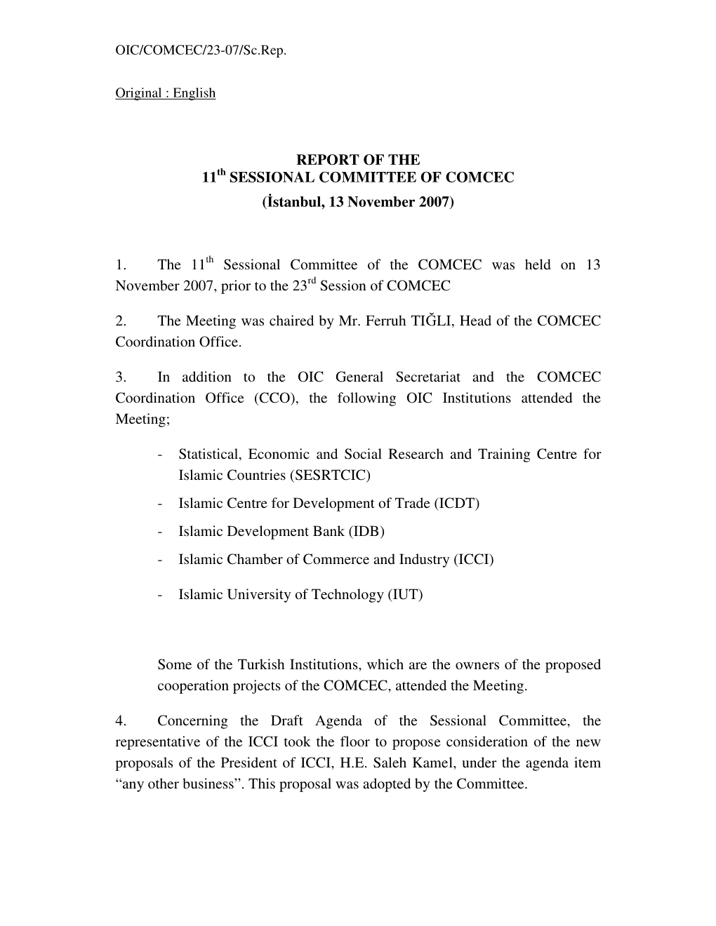 Report of the 11 Sessional Committee of Comcec