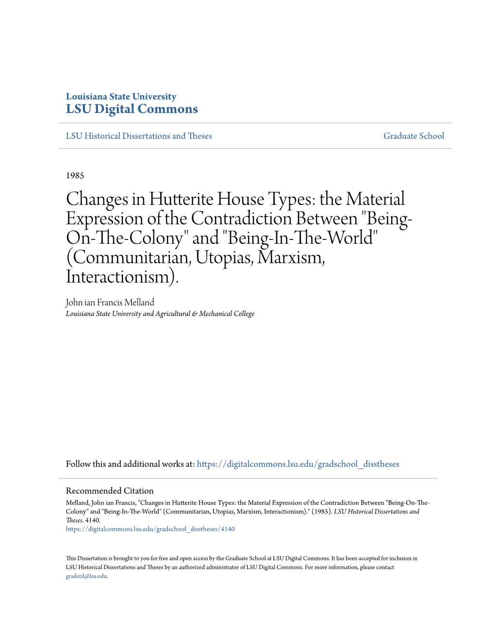 Changes in Hutterite House Types