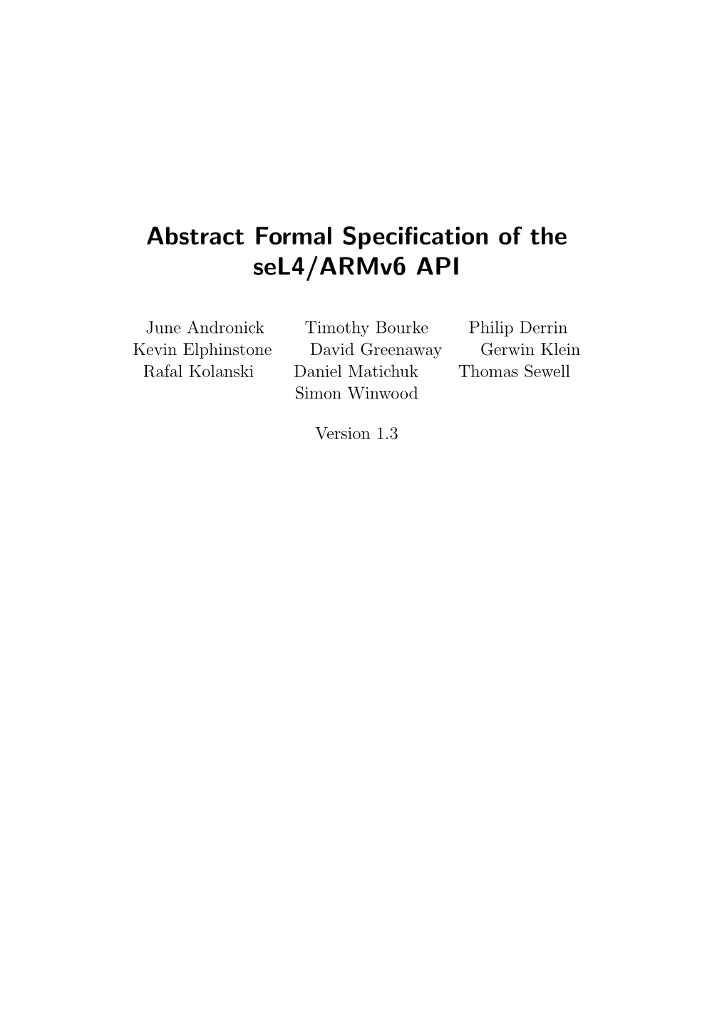 Abstract Formal Specification of the Sel4/Armv6