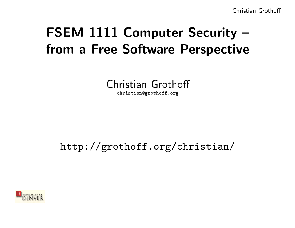 FSEM 1111 Computer Security from a Free Software Perspective