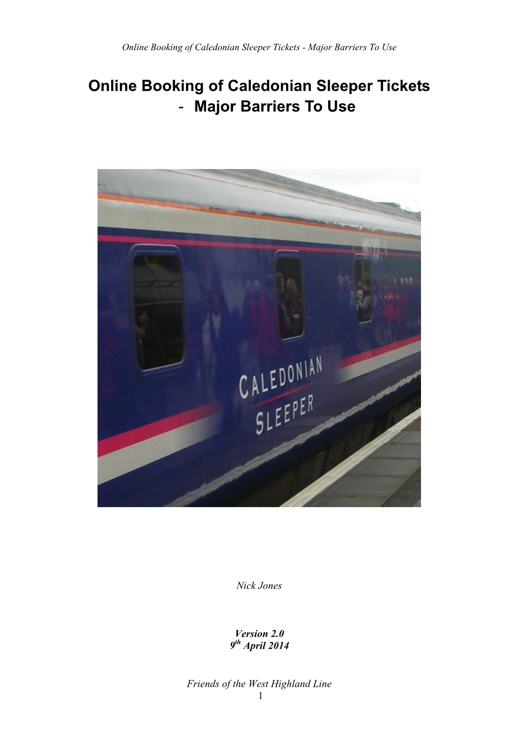 Online Booking of Caledonian Sleeper Tickets - Major Barriers to Use