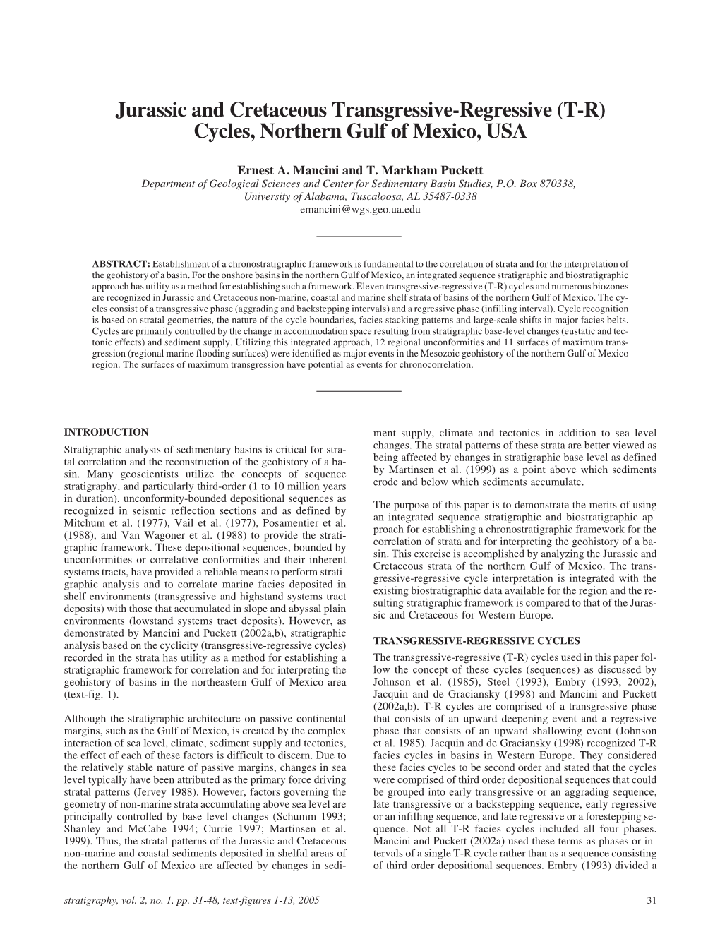 Jurassic and Cretaceous Transgressive-Regressive (T-R) Cycles, Northern Gulf of Mexico, USA