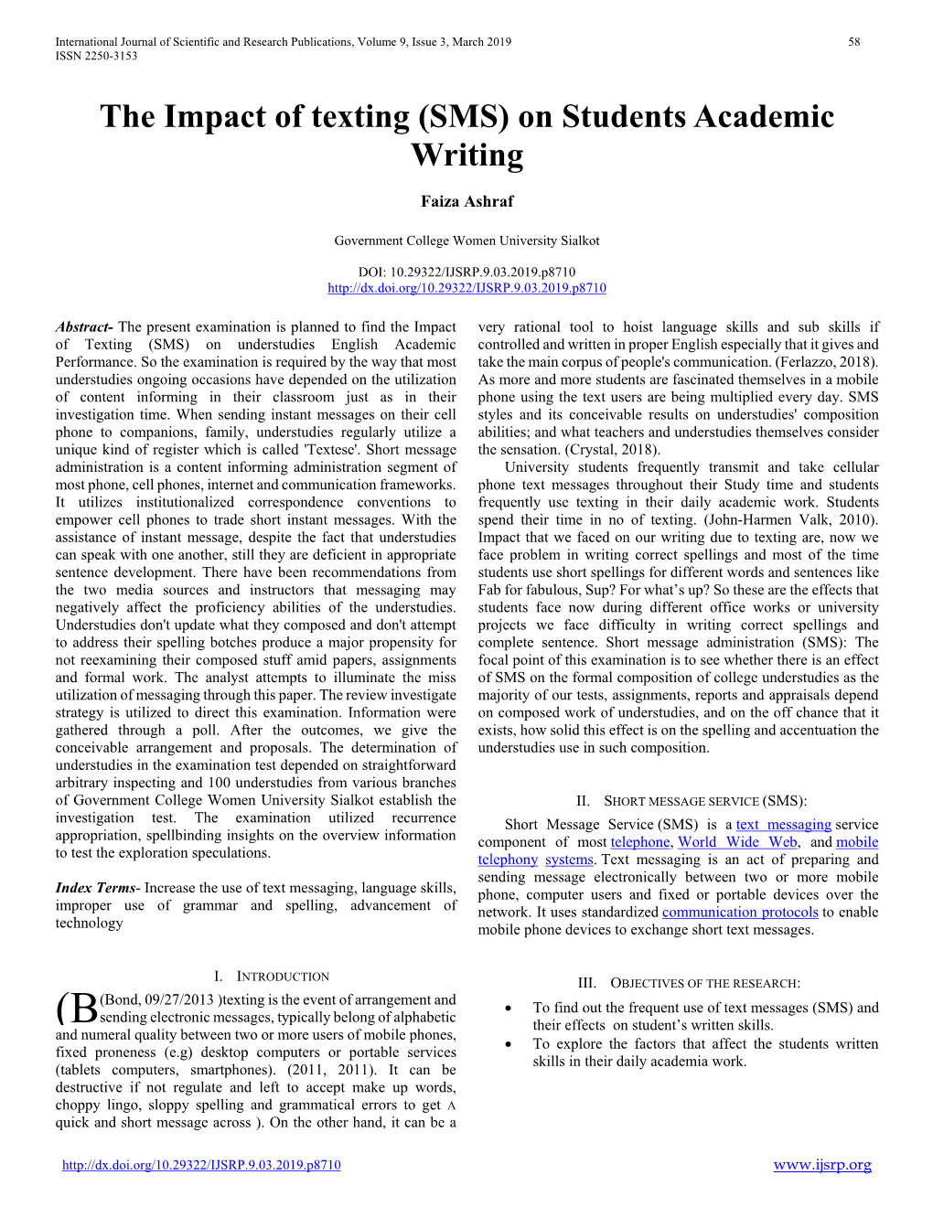 (SMS) on Students Academic Writing