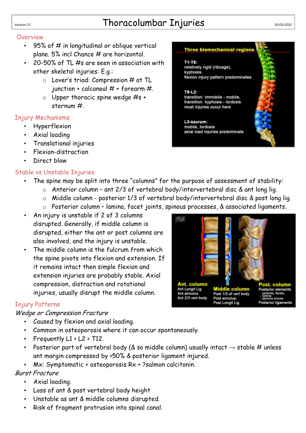 Thoracolumbar Injuries 10/03/2012