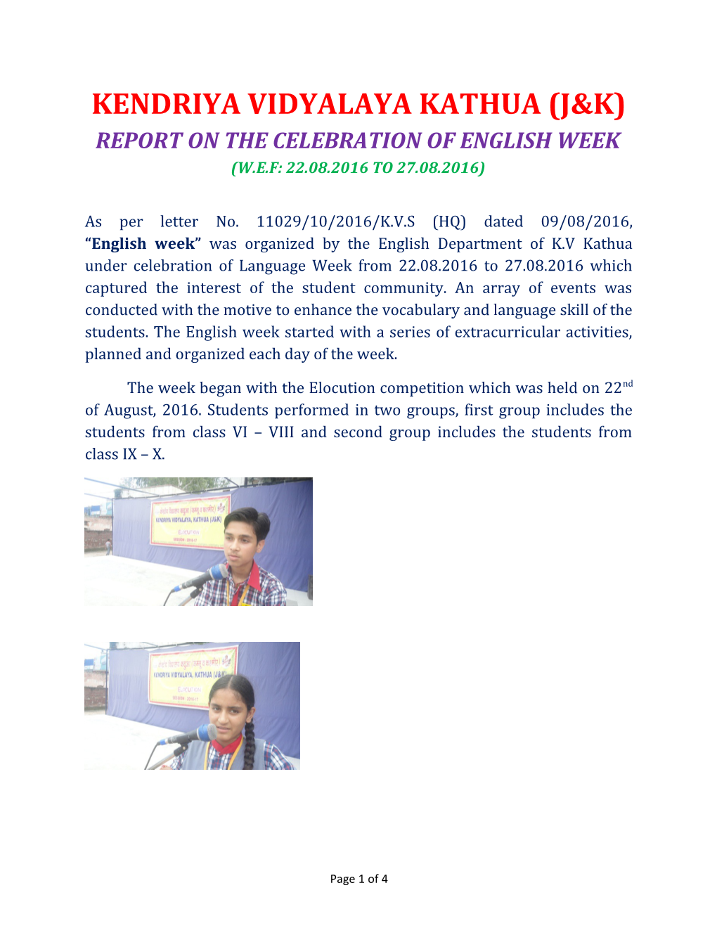 Report on the Celebration of English Week