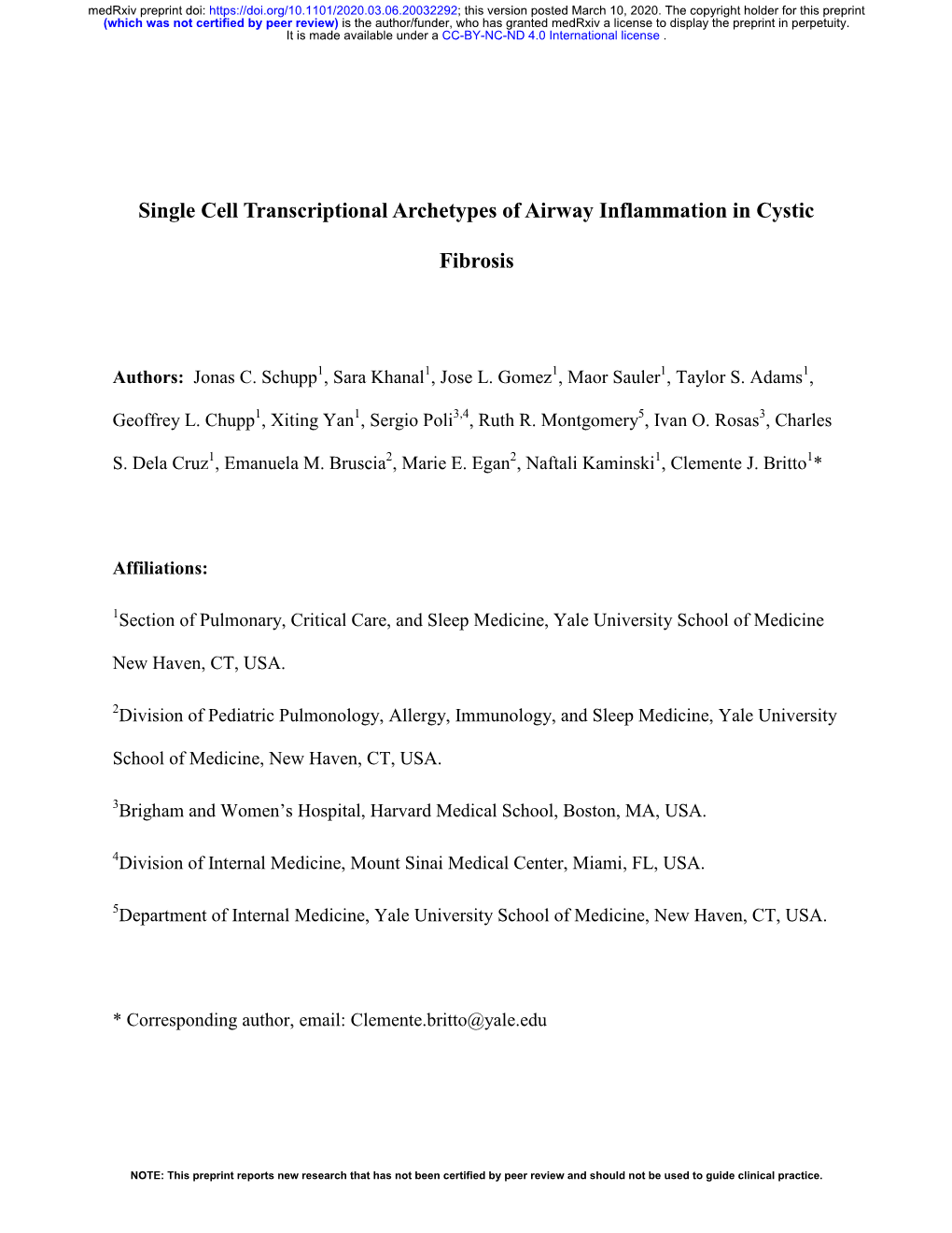 Single Cell Transcriptional Archetypes of Airway Inflammation in Cystic