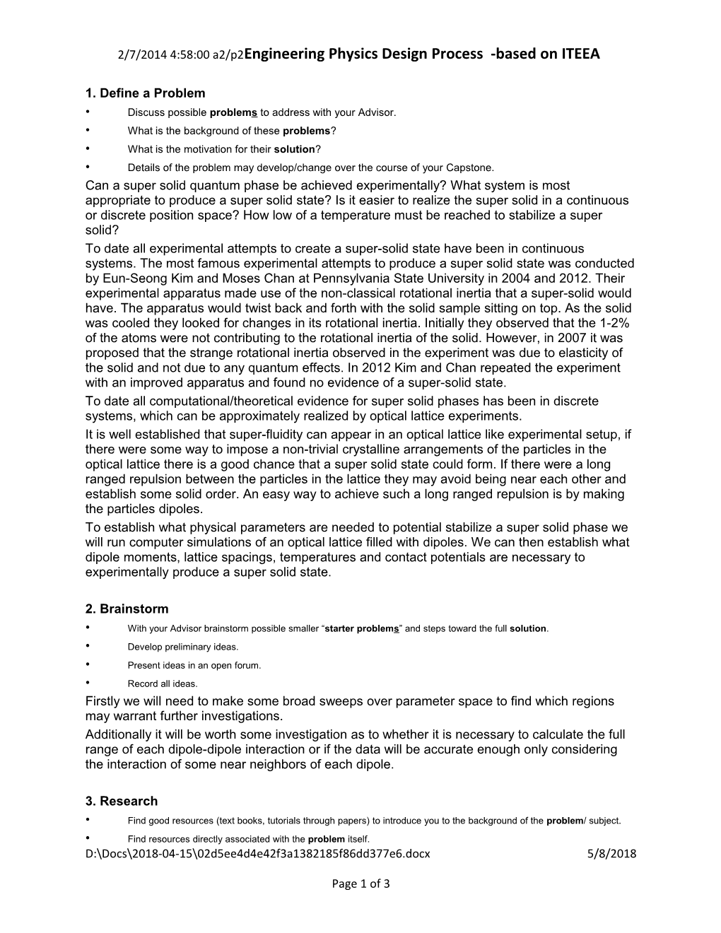 Engineering Physics Design Process -Based on ITEEA