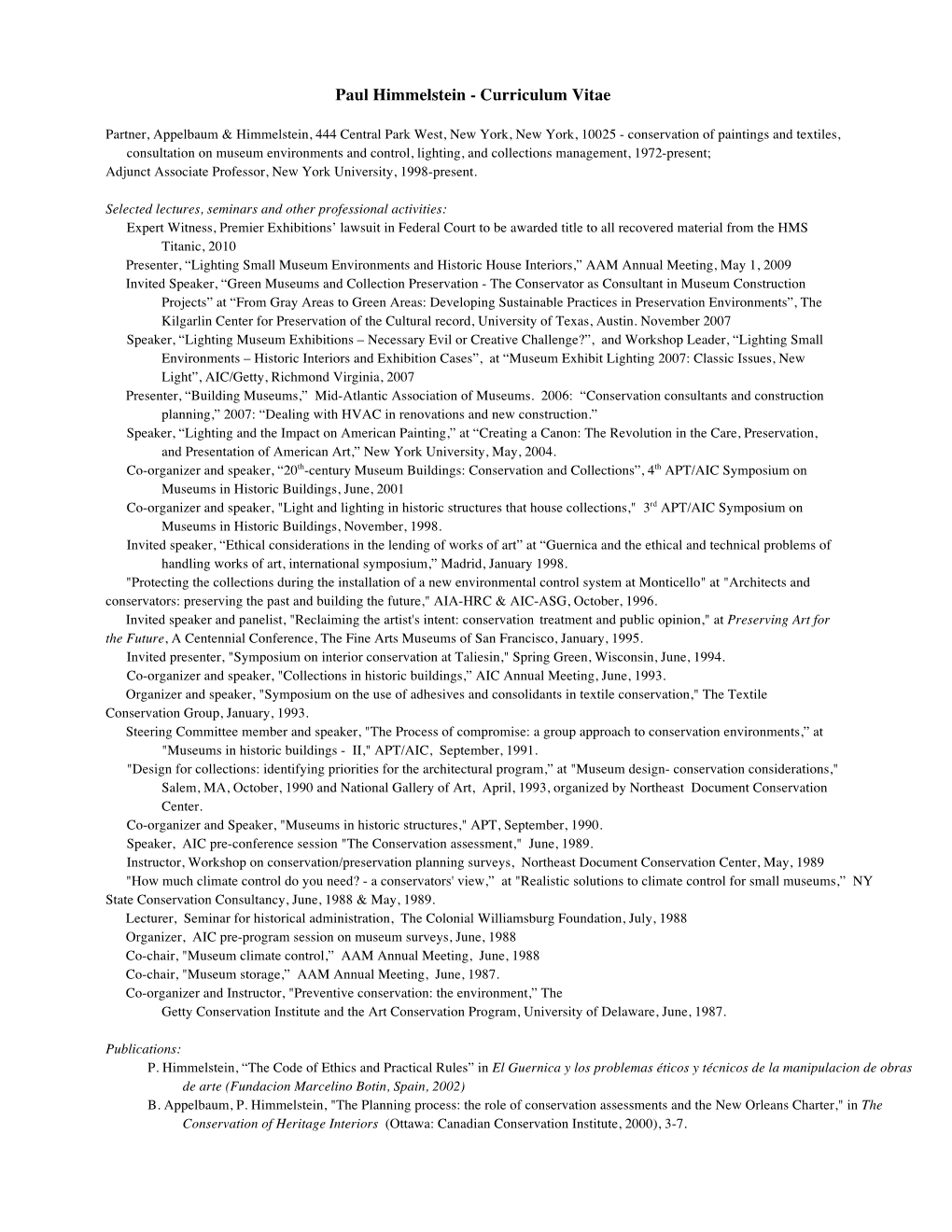 Paul Himmelstein's CV