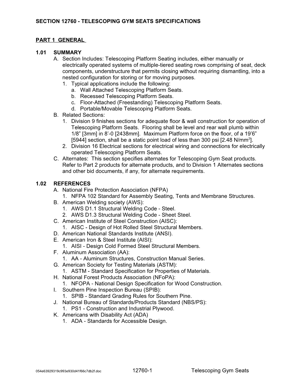 Section 12760 - Telescoping Gym Seats Specifications s1