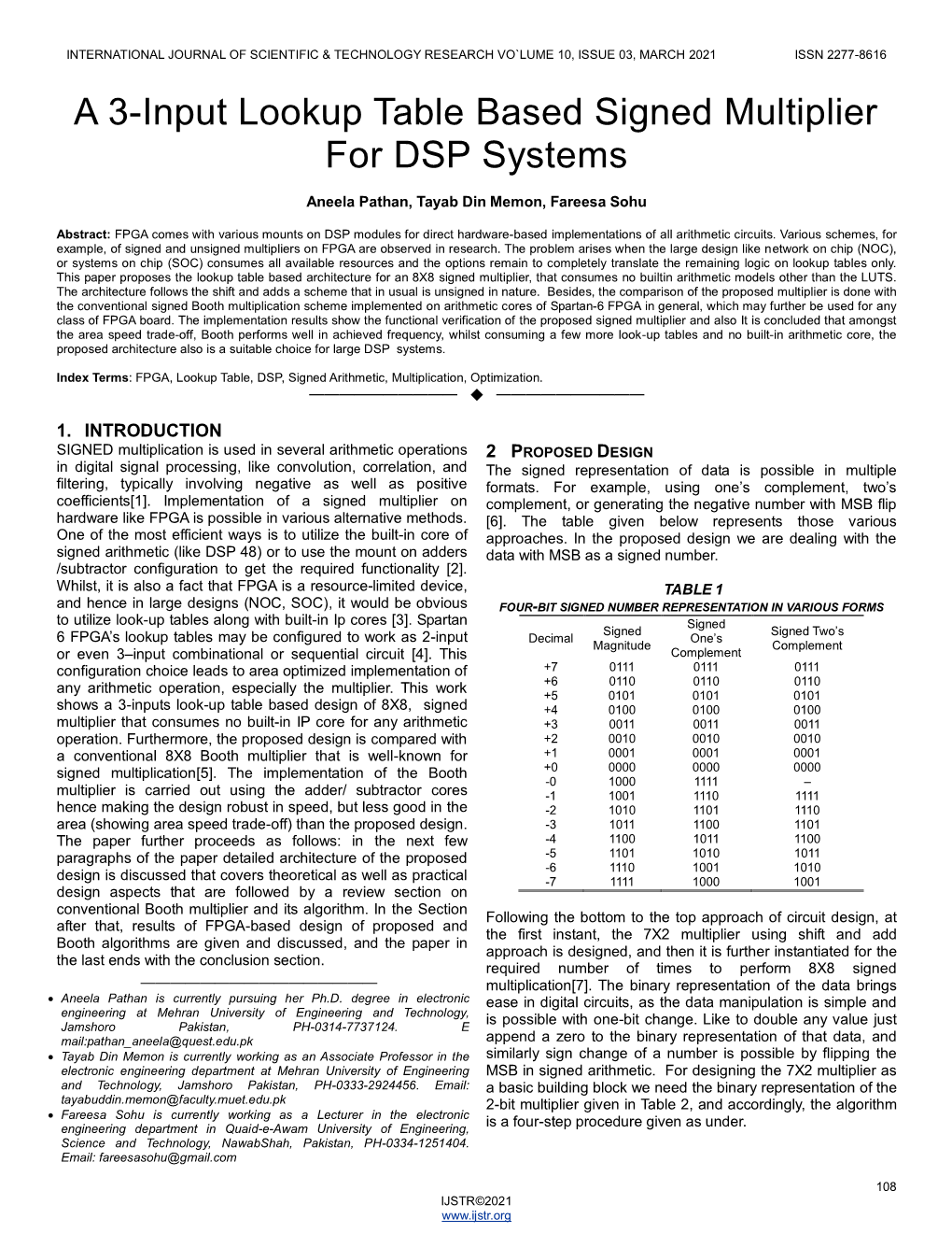 A 3-Input Lookup Table Based Signed Multiplier for DSP Systems