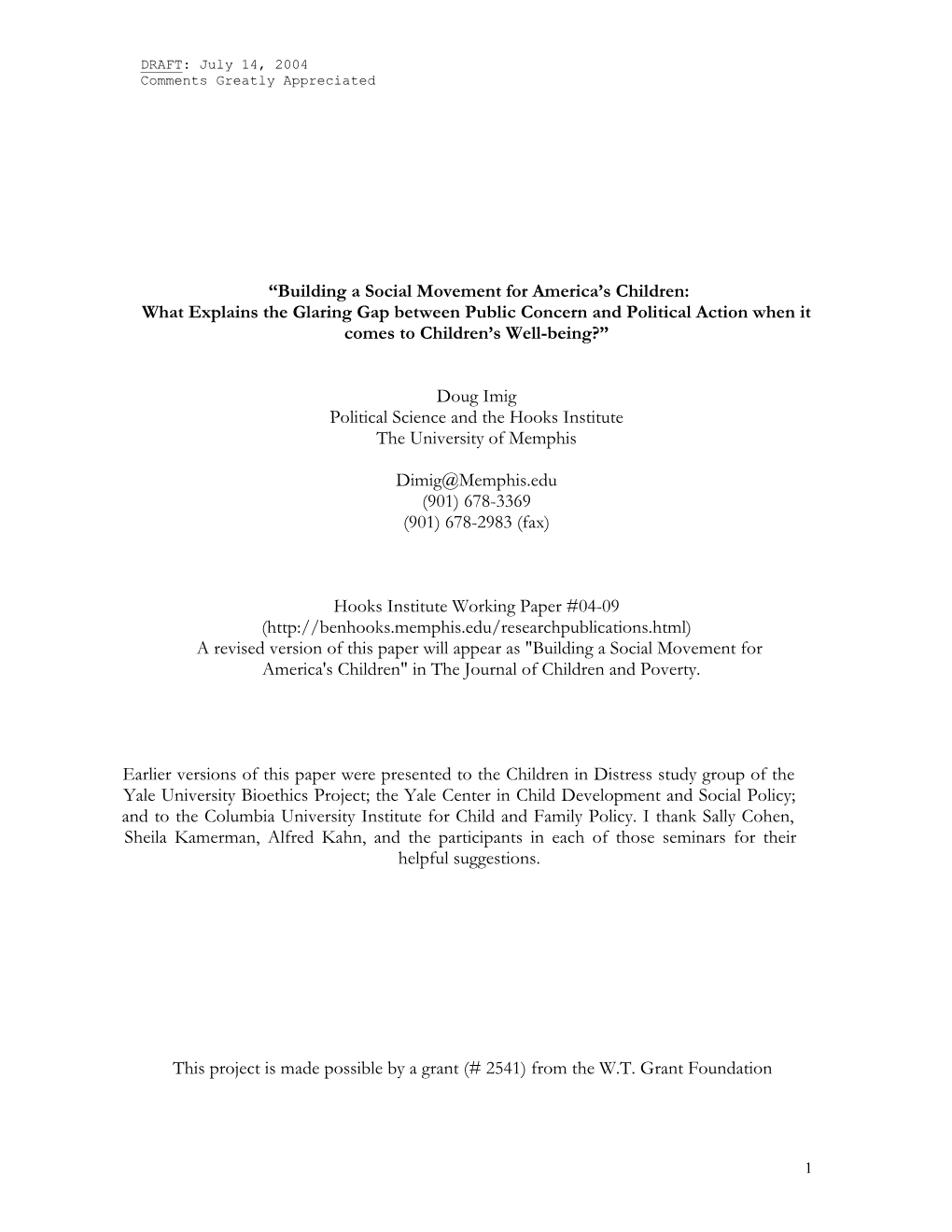 Building a Social Movement for America's Children" in the Journal of Children and Poverty