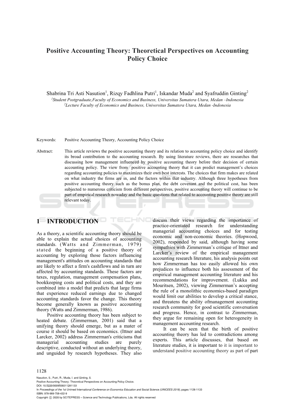 Positive Accounting Theory: Theoretical Perspectives on Accounting Policy Choice