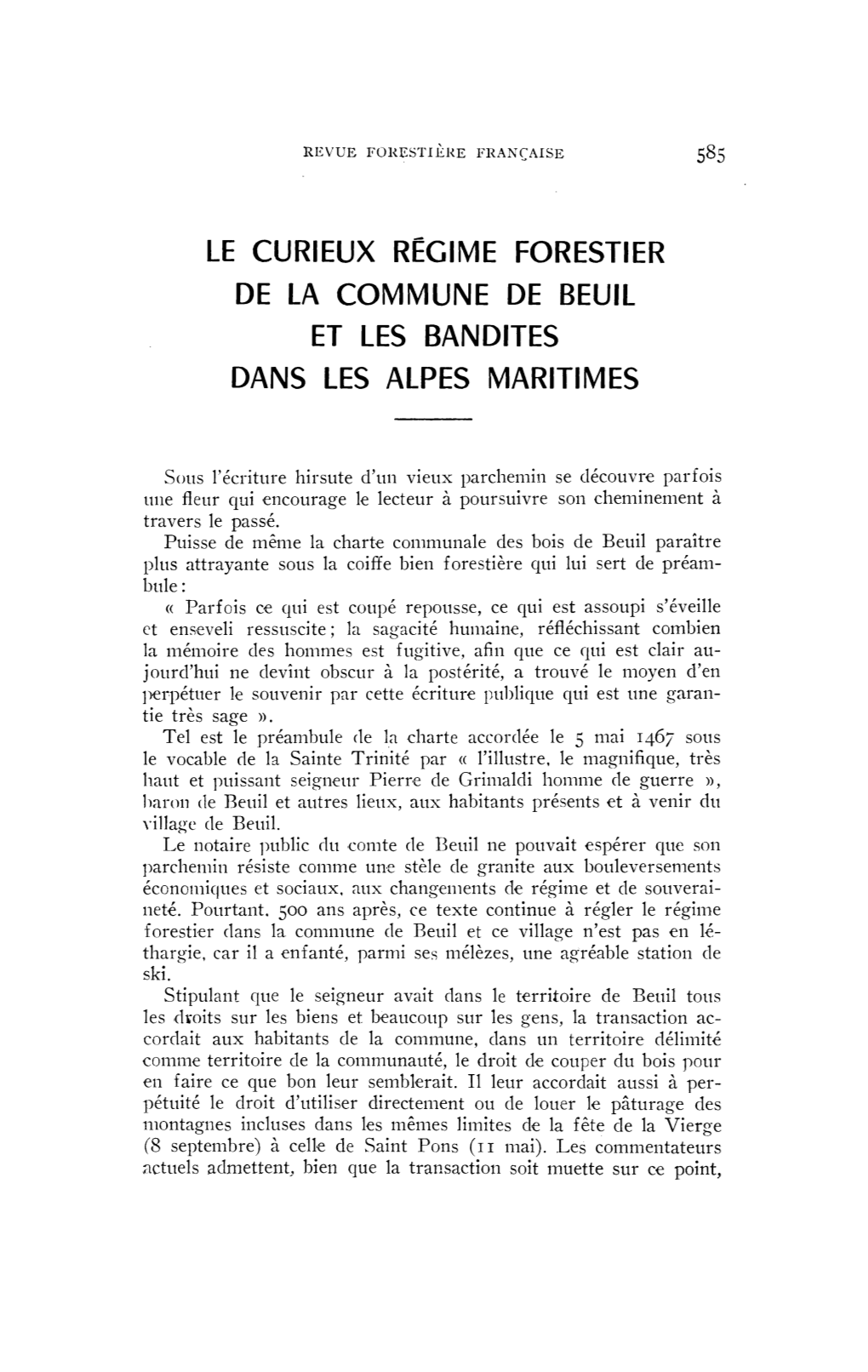 Le Curieux Régime Forestier De La Commune De Beuil Et Les Bandites Dans Les Alpes Maritimes