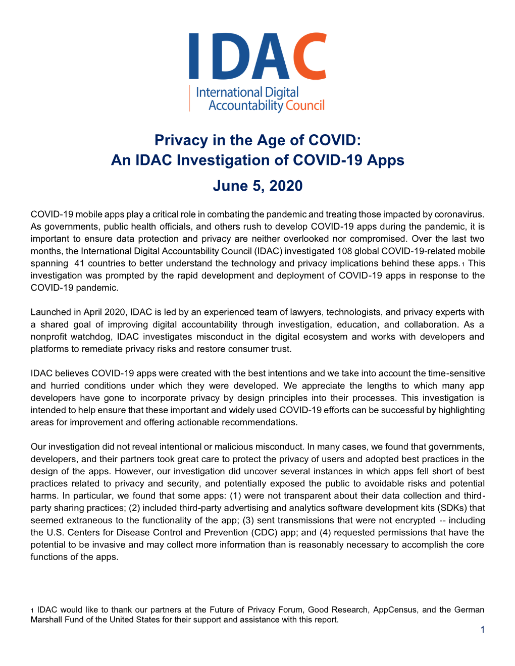 IDAC Investigation of COVID-19 Apps