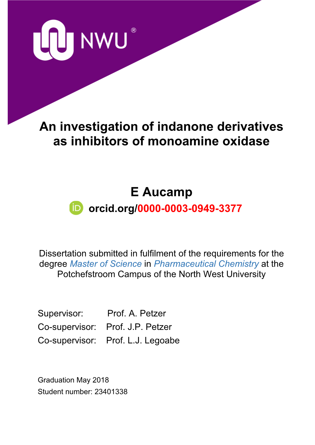 An Investigation of Indanone Derivatives As Inhibitors of Monoamine Oxidase