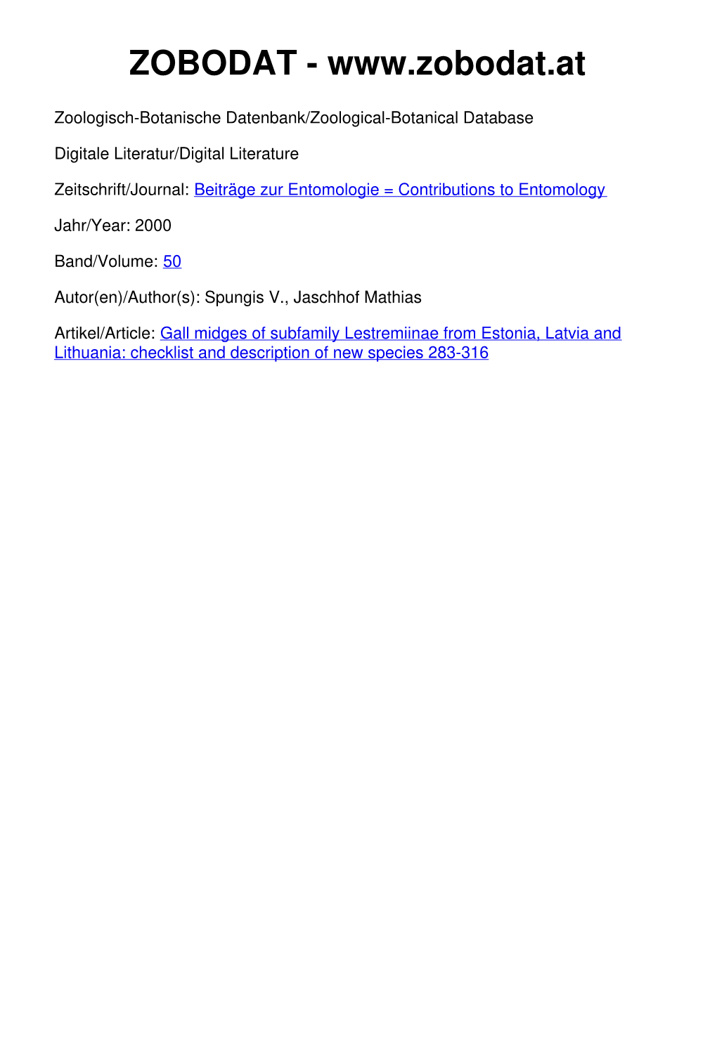 Gall Midges of Subfamily Lestremiinae from Estonia, Latvia and Lithuania