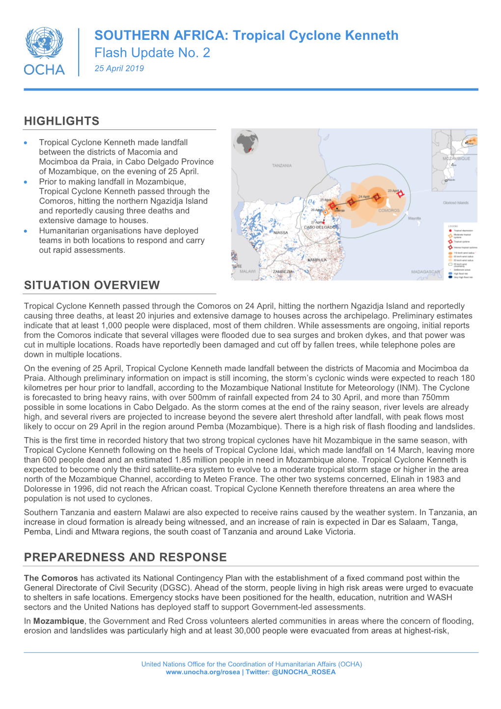 SOUTHERN AFRICA: Tropical Cyclone Kenneth Flash Update No. 2 25 April 2019