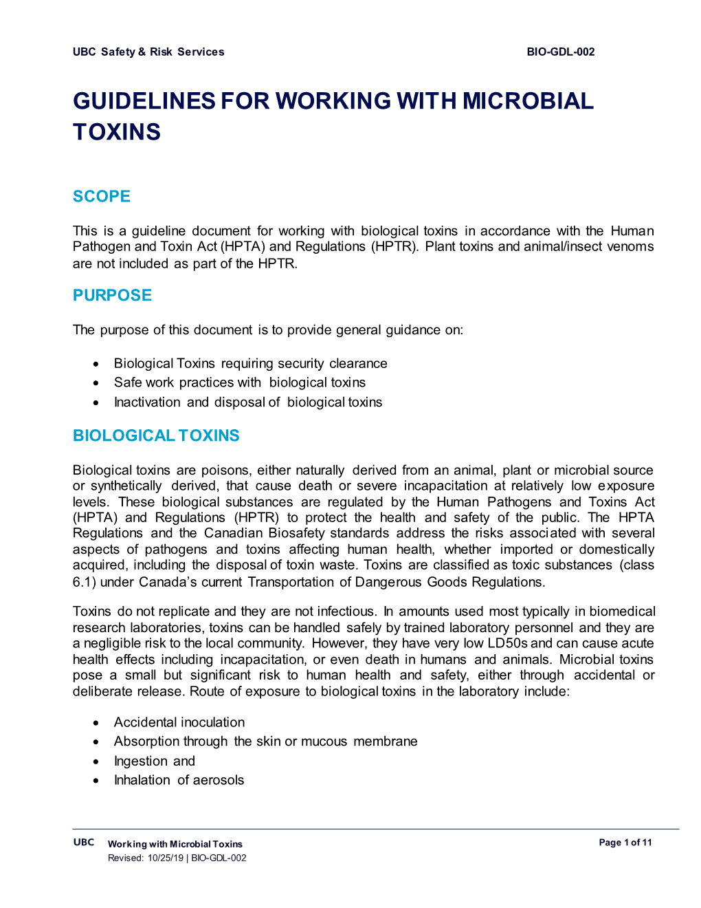 BIO-GDL-002 Guidelines for Working with Microbial Toxins