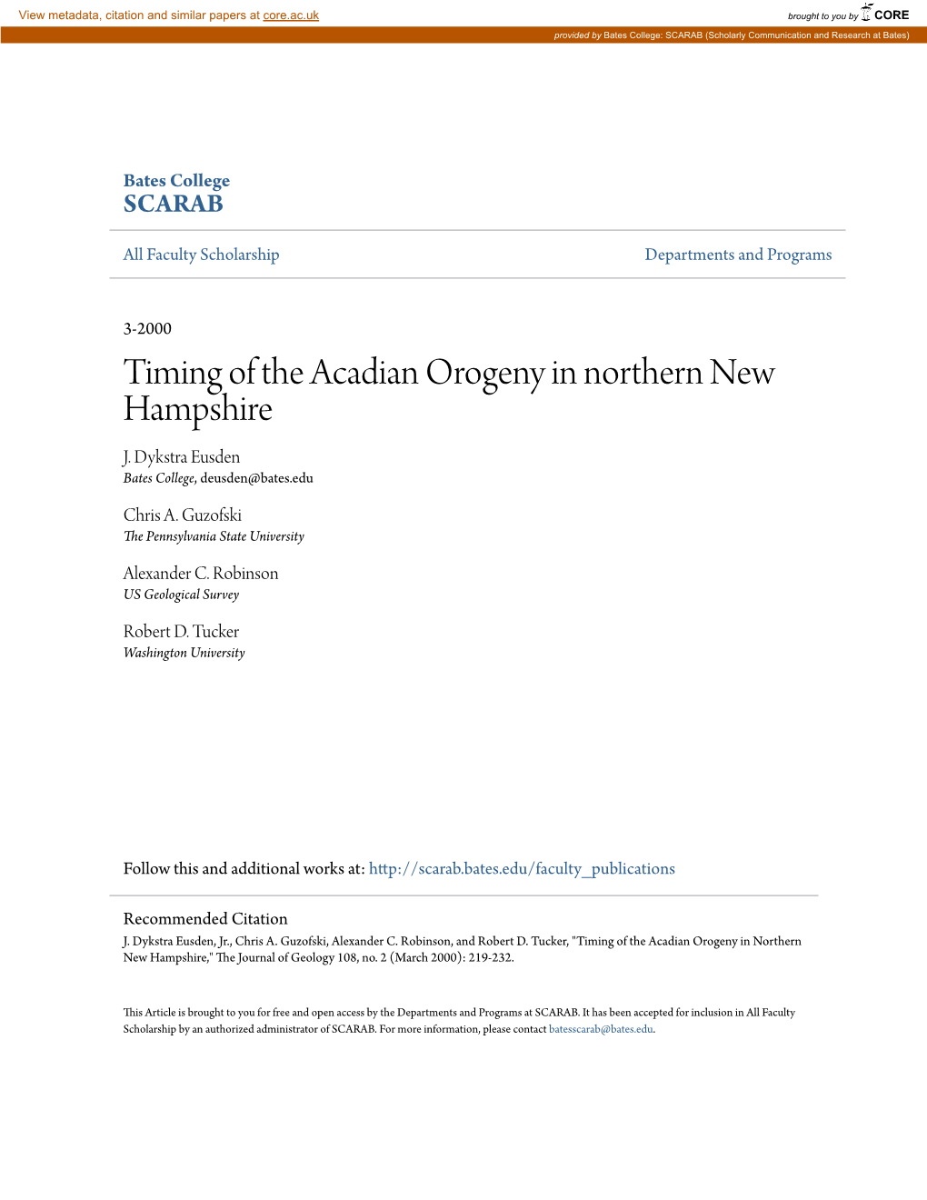 Timing of the Acadian Orogeny in Northern New Hampshire J