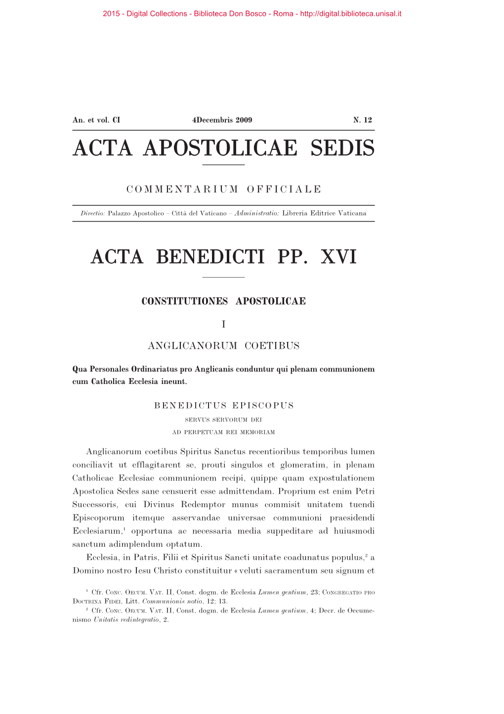 Acta Apostolicae Sedis. Commentarium Officiale